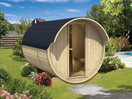 large home timber barrel sauna - wood fired